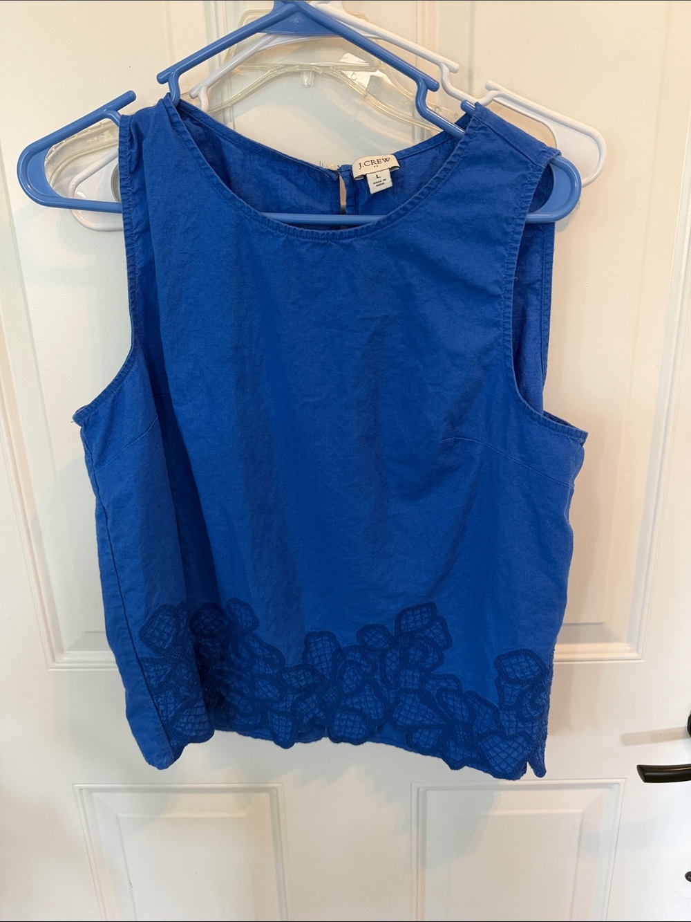 J. Crew Bright Blue Sleeveless Embroidered-Hem Camisole